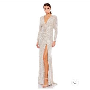 MAC Duggal Sequined Ling Sleeve Gold and Nude Gown